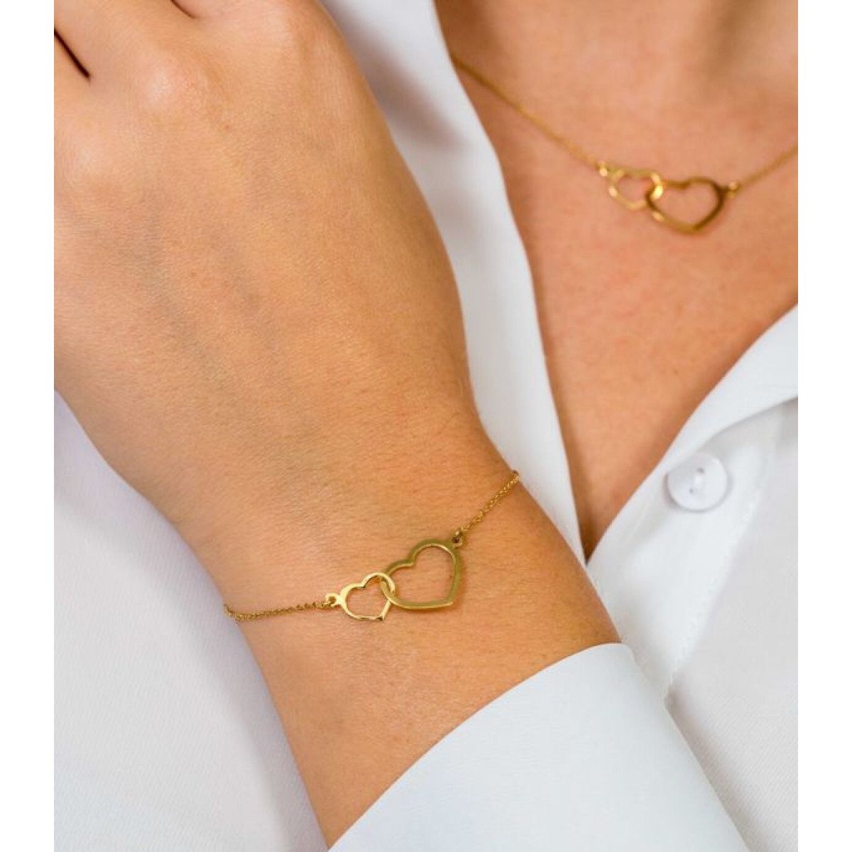 Zinzi ZGA114 14-karaat gouden armband met 2 hartjes 12 mm breed - Lengte 18-20 cm