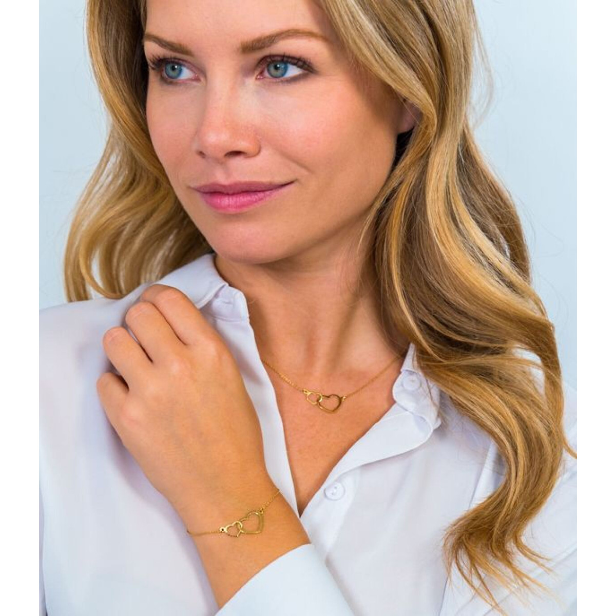 Zinzi ZGA114 14-karaat gouden armband met 2 hartjes 12 mm breed - Lengte 18-20 cm
