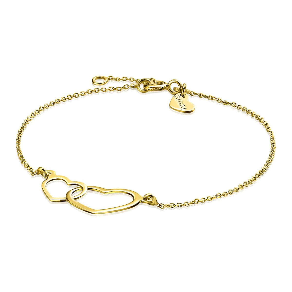 Zinzi ZGA114 14-karaat gouden armband met 2 hartjes 12 mm breed - Lengte 18-20 cm
