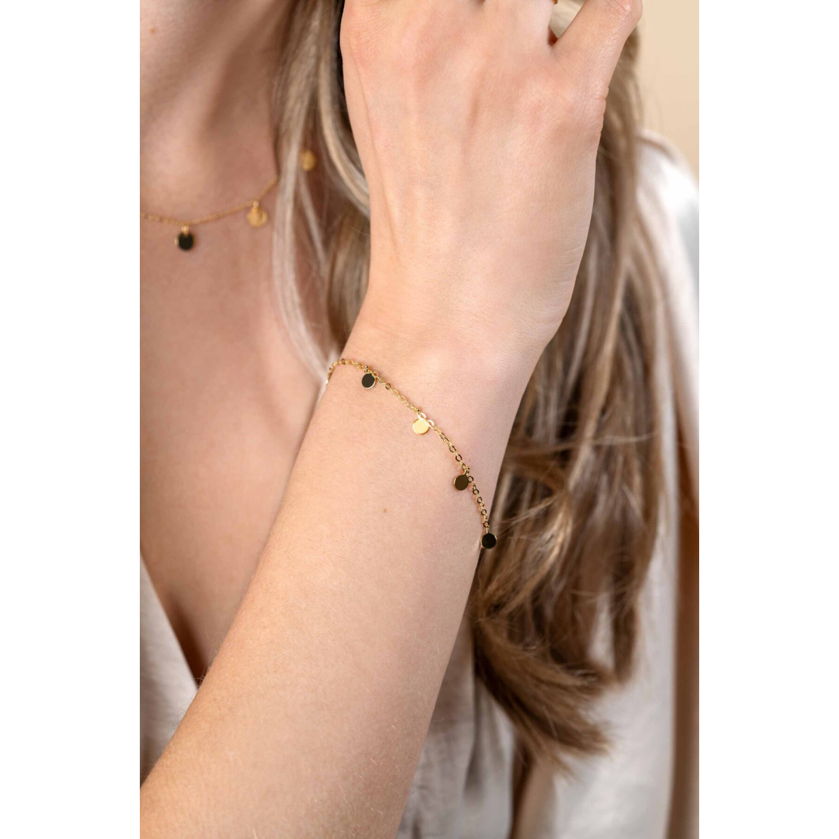Zinzi ZGA167 14-karaat gouden armband met ronde plaatjes 6 mm breed - Lengte 18-20 cm