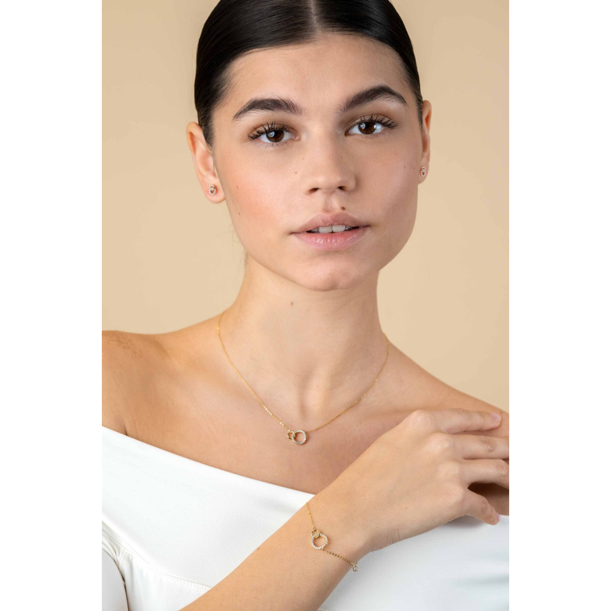 Zinzi ZGA460 gouden armband met 2 verbonden cirkels 11 mm breed - Lengte 16.5-19.5 cm