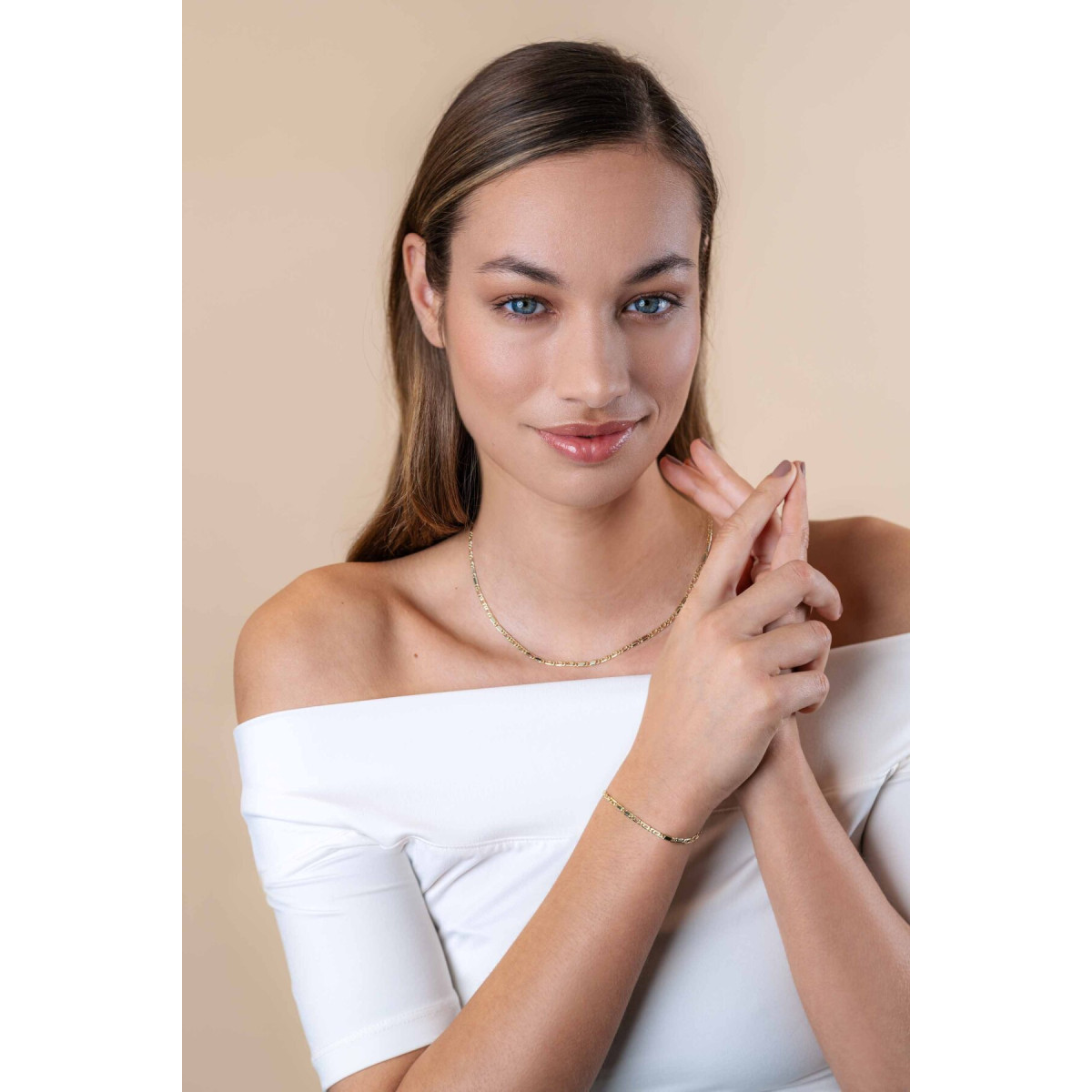 Zinzi ZGA499 14-karaat gouden armband met valkenoog schakels 2.6 mm breed - Lengte 17-19 cm