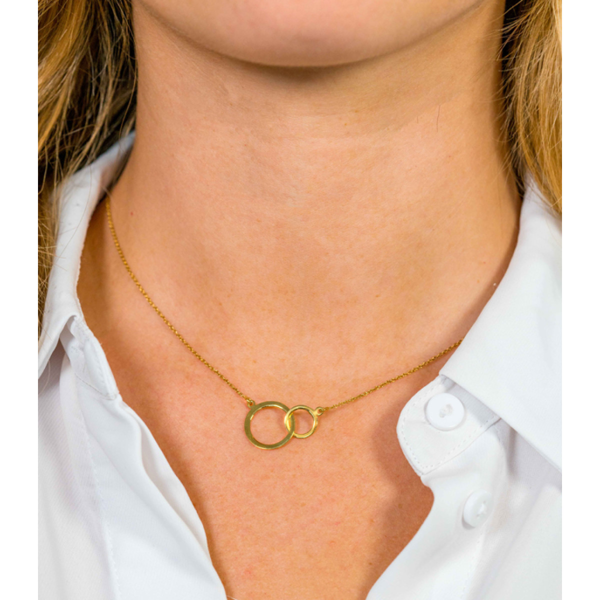 Zinzi ZGC113 14-karaat gouden ketting met twee open cirkels - Lengte 40-42 cm