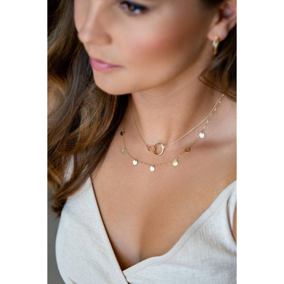 Zinzi ZGC113 14-karaat gouden ketting met twee open cirkels - Lengte 40-42 cm