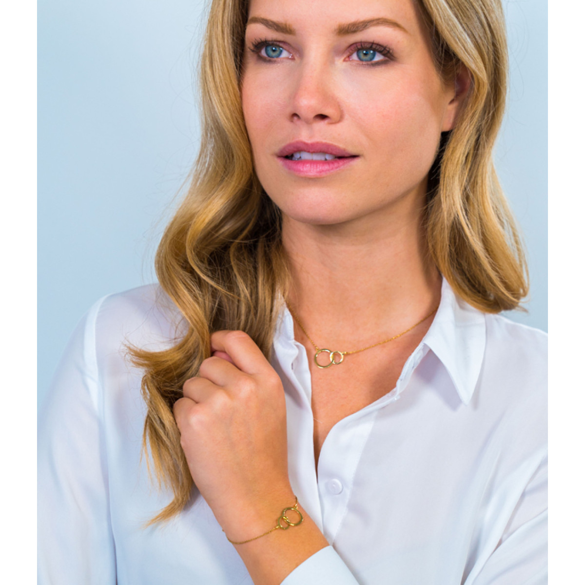Zinzi ZGC113 14-karaat gouden ketting met twee open cirkels - Lengte 40-42 cm
