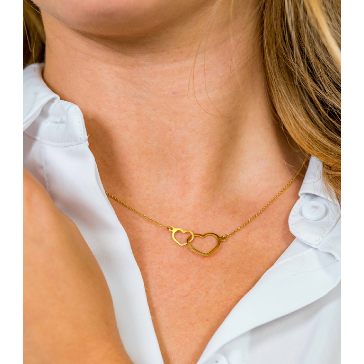 Zinzi ZGC114 14-karaat gouden ketting met twee open harten hanger 21 mm - Lengte 41-43 cm