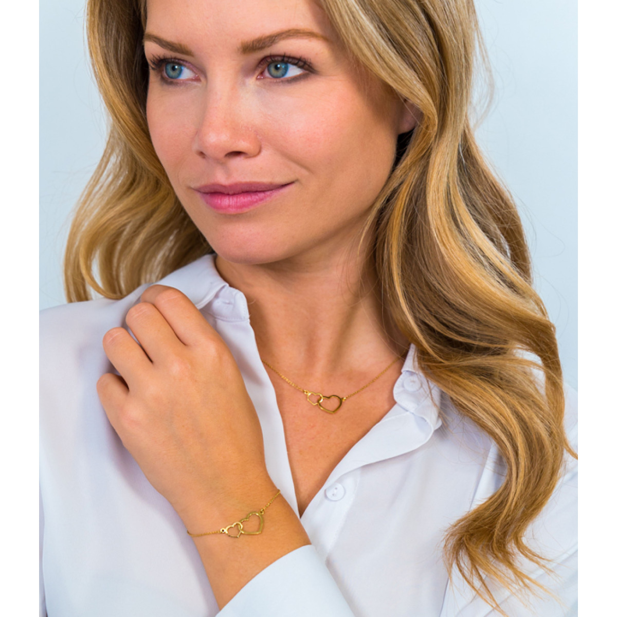 Zinzi ZGC114 14-karaat gouden ketting met twee open harten hanger 21 mm - Lengte 41-43 cm