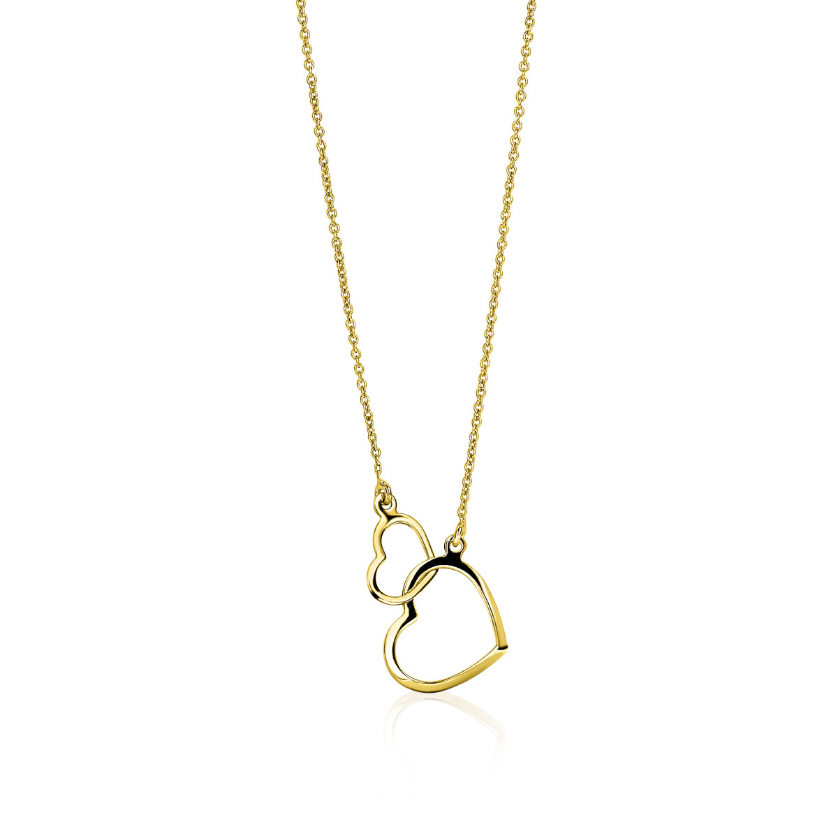 Zinzi ZGC114 14-karaat gouden ketting met twee open harten hanger 21 mm - Lengte 41-43 cm