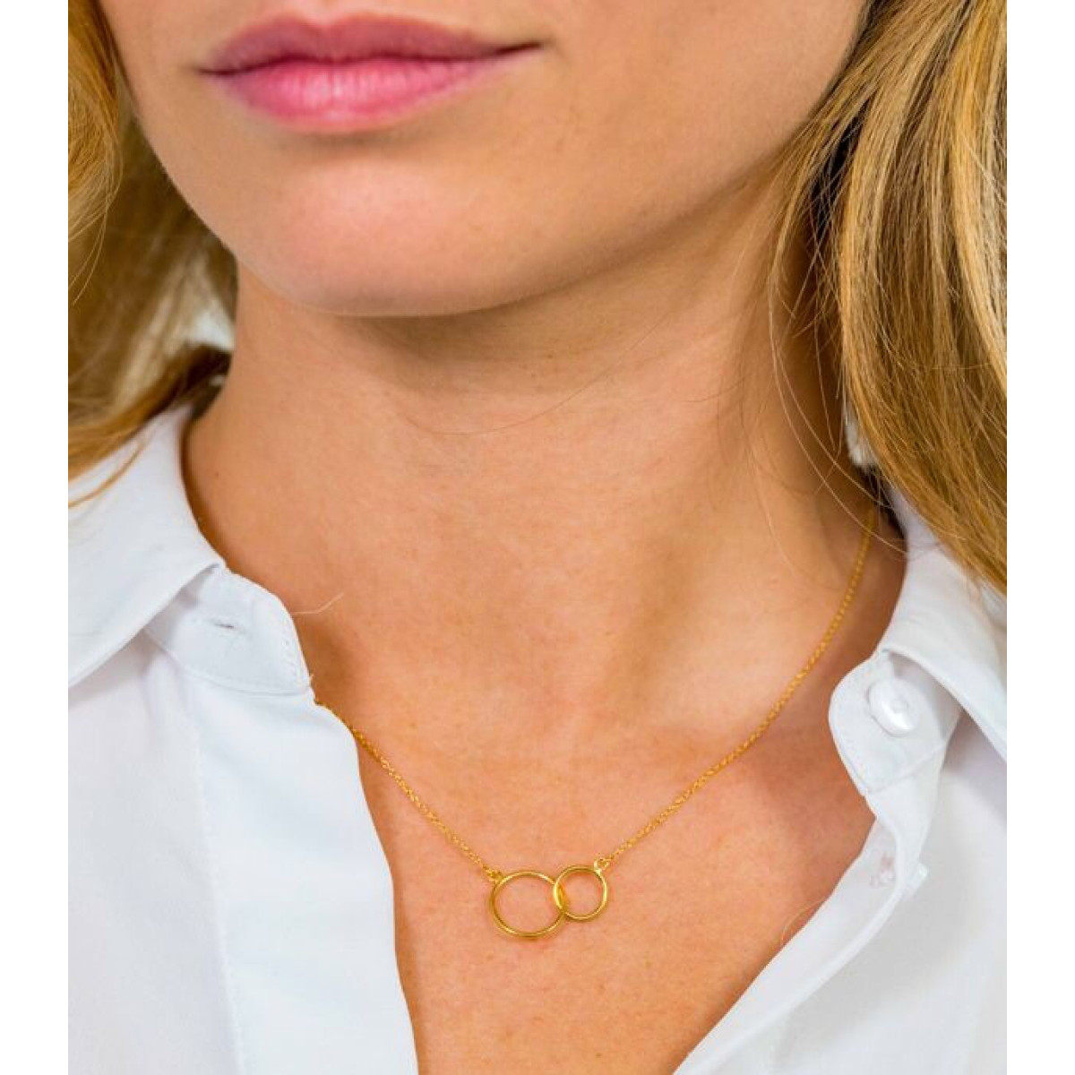 Zinzi ZGC115 gouden ketting met twee ronde hangers 11.5 mm - Lengte 40-42 cm