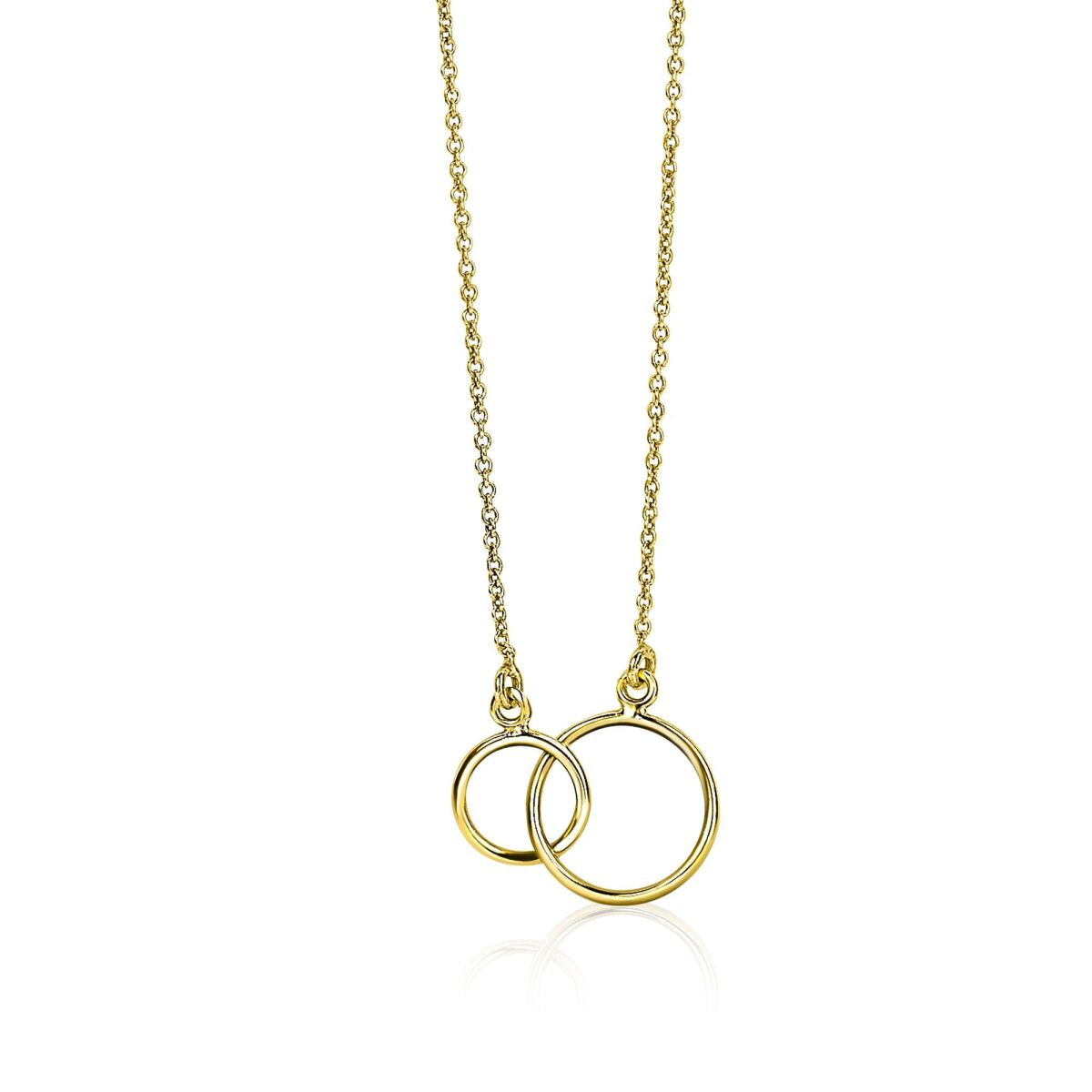 Zinzi ZGC115 gouden ketting met twee ronde hangers 11.5 mm - Lengte 40-42 cm