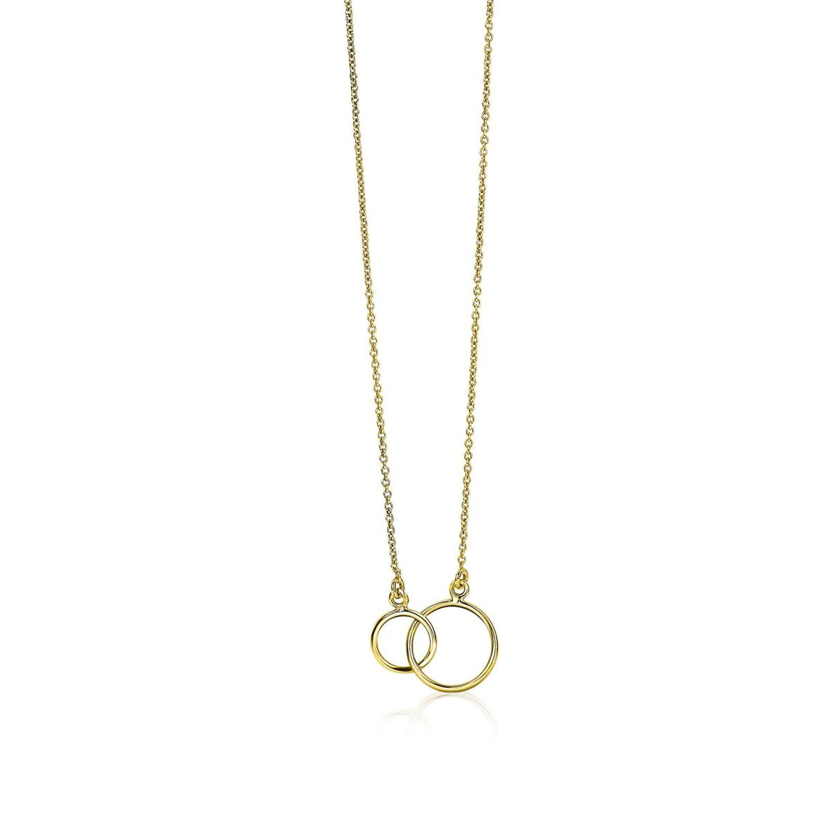 Zinzi ZGC115 gouden ketting met twee ronde hangers 11.5 mm - Lengte 40-42 cm