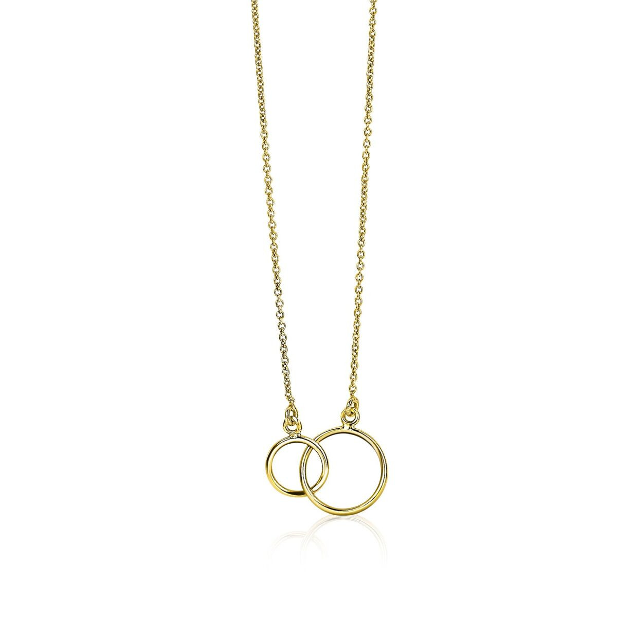 Zinzi ZGC115 gouden ketting met twee ronde hangers 11.5 mm - Lengte 40-42 cm