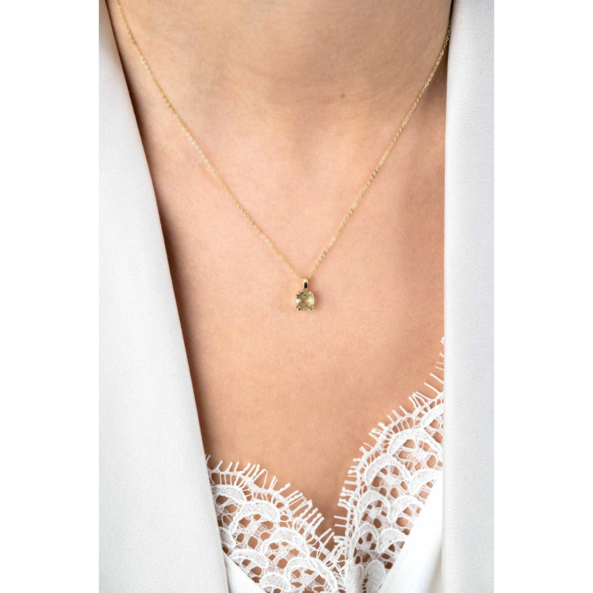Zinzi ZGC376 gouden ketting met vierkante hanger en groene amethist 6.5 mm - Lengte 40-43 cm