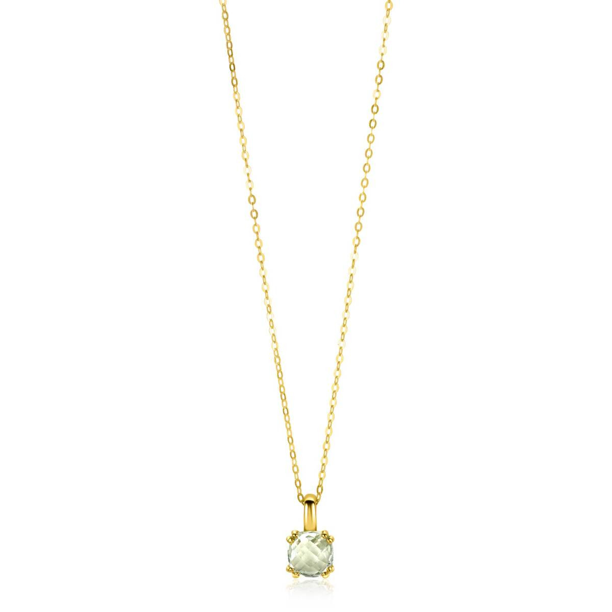 Zinzi ZGC376 gouden ketting met vierkante hanger en groene amethist 6.5 mm - Lengte 40-43 cm