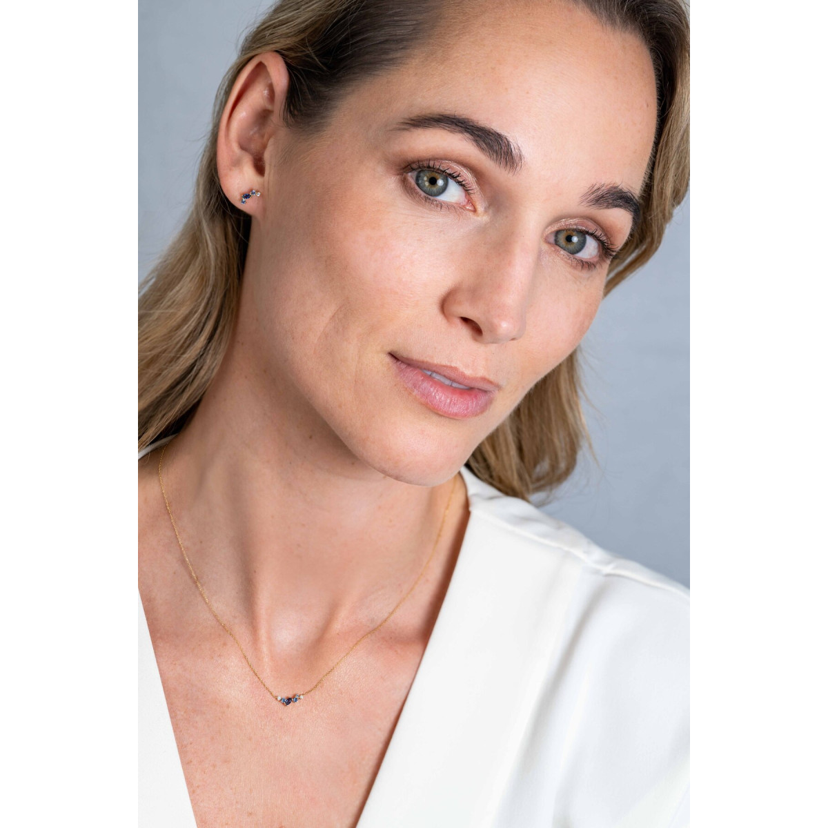 Zinzi ZGC381 gouden ketting met glanzende blauwe en transparante zirkonia hanger 4.6 mm - Lengte 40-43 cm