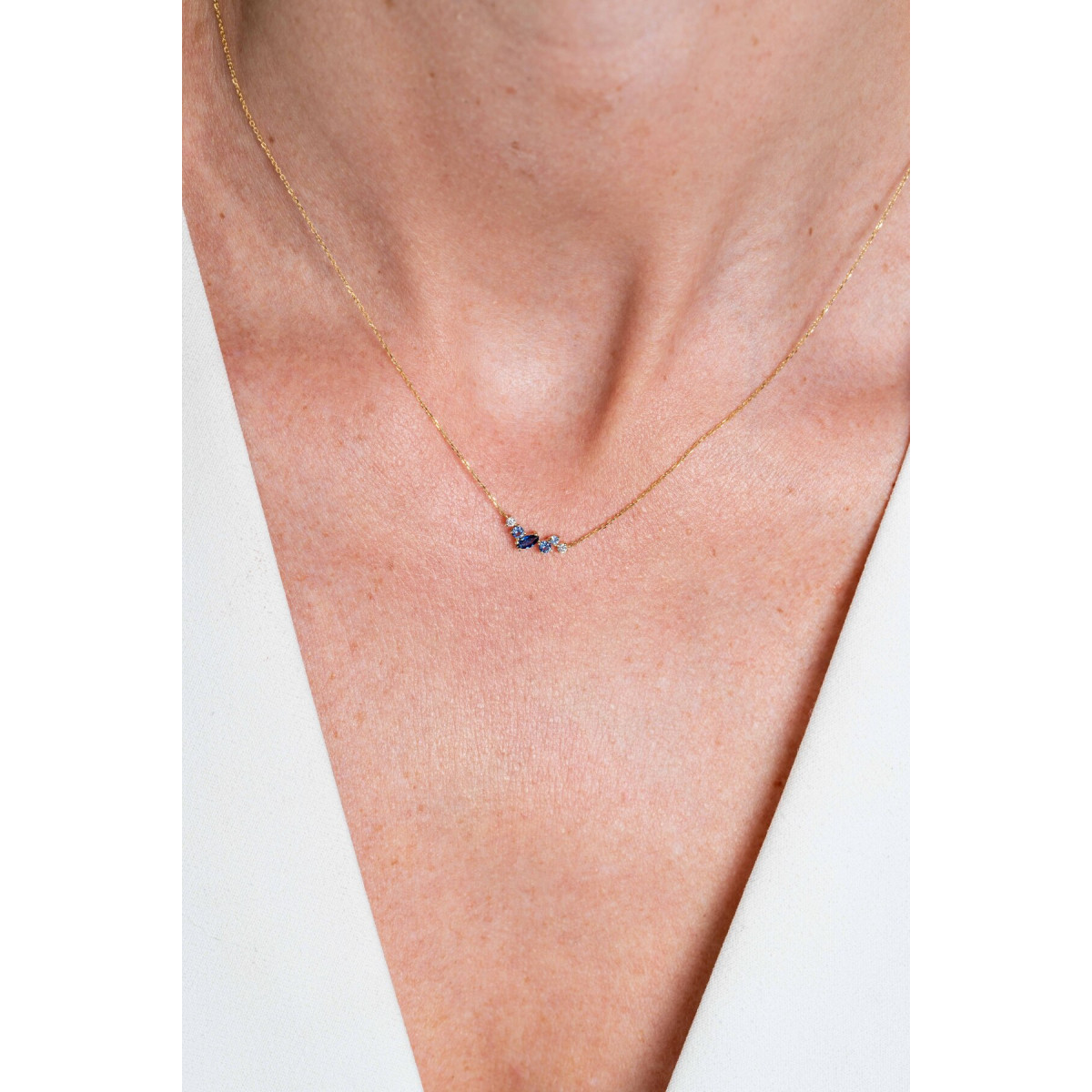 Zinzi ZGC381 gouden ketting met glanzende blauwe en transparante zirkonia hanger 4.6 mm - Lengte 40-43 cm