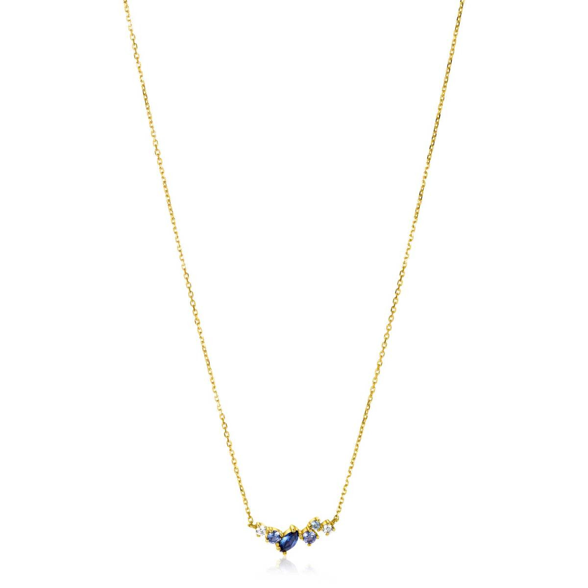 Zinzi ZGC381 gouden ketting met glanzende blauwe en transparante zirkonia hanger 4.6 mm - Lengte 40-43 cm