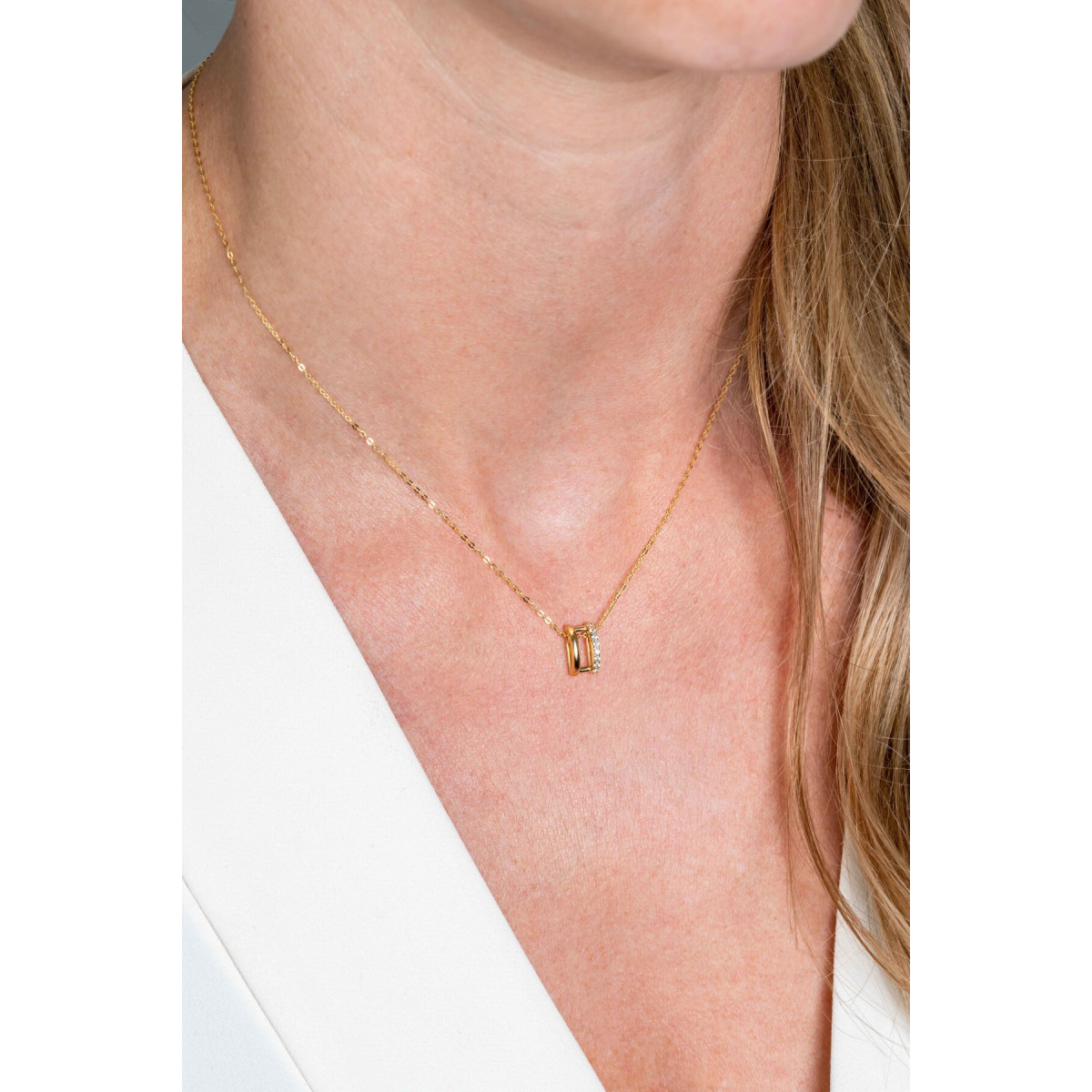 Zinzi ZGC382 gouden ketting met rechthoekige zirkonia hanger 5 mm breed - Lengte 40-43 cm