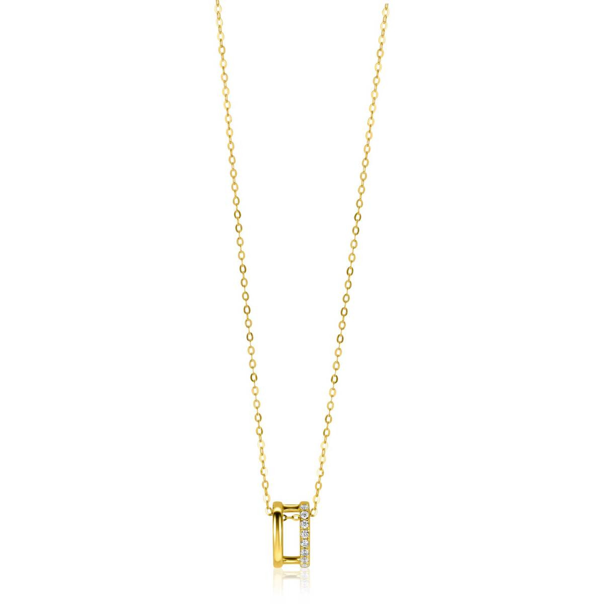 Zinzi ZGC382 gouden ketting met rechthoekige zirkonia hanger 5 mm breed - Lengte 40-43 cm