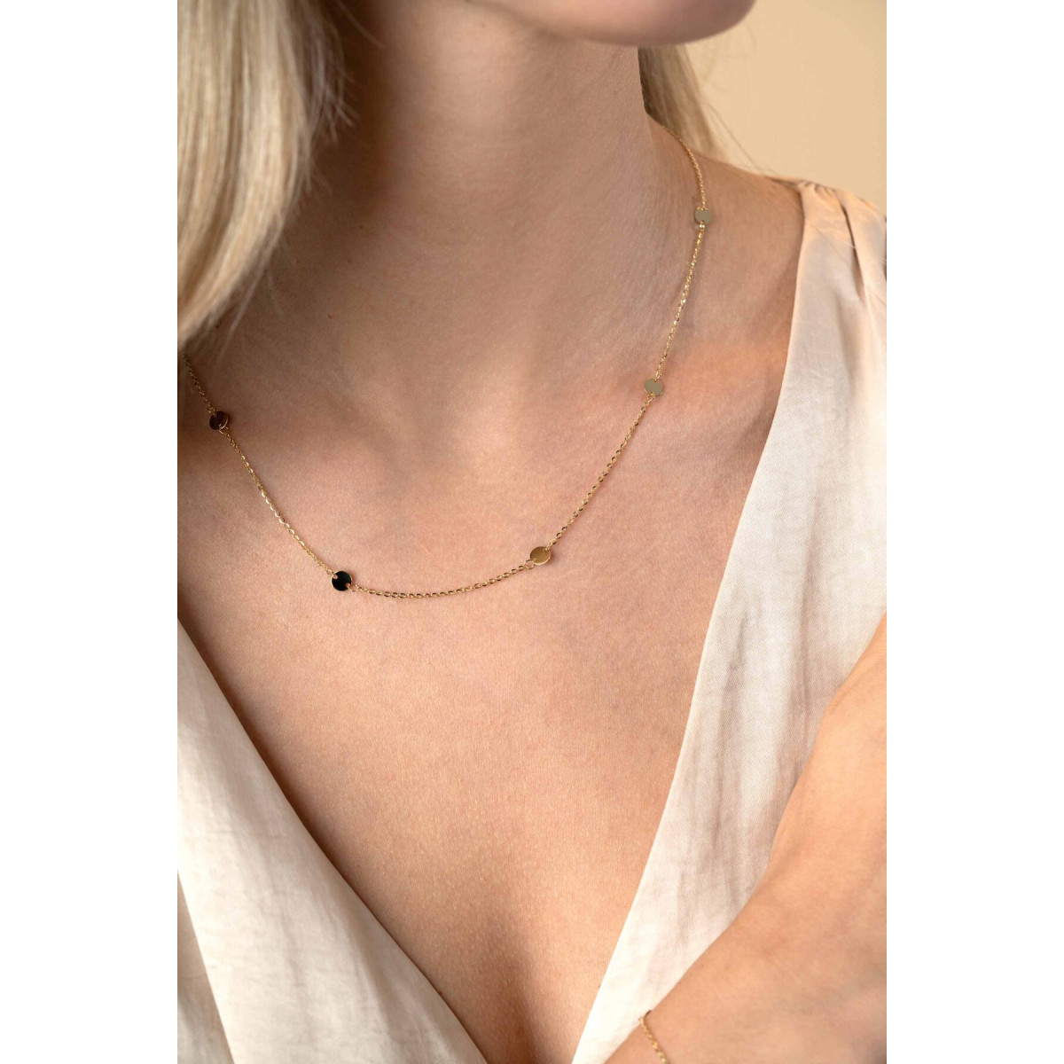 Zinzi ZGC444 gouden schakelketting met ronde plaatjes 5 mm breed - Lengte 42-45 cm