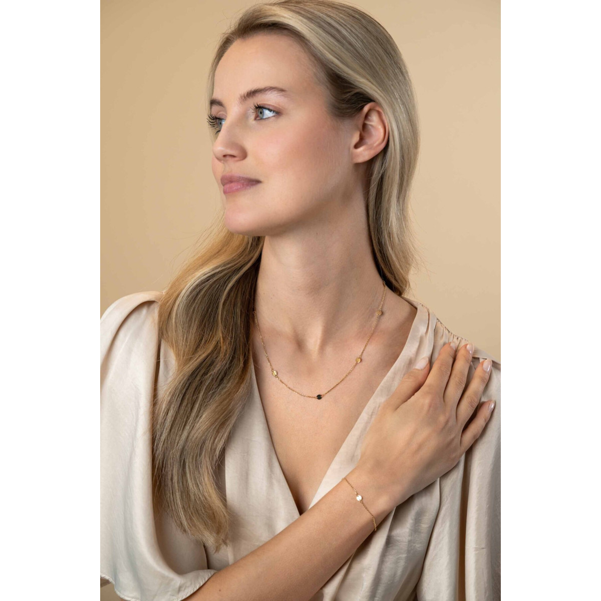 Zinzi ZGC444 gouden schakelketting met ronde plaatjes 5 mm breed - Lengte 42-45 cm