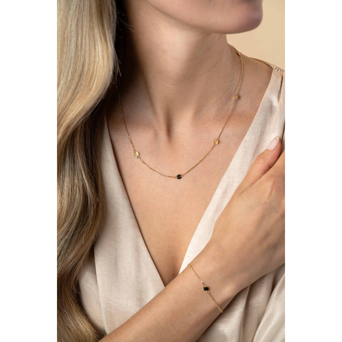 Zinzi ZGC444 gouden schakelketting met ronde plaatjes 5 mm breed - Lengte 42-45 cm