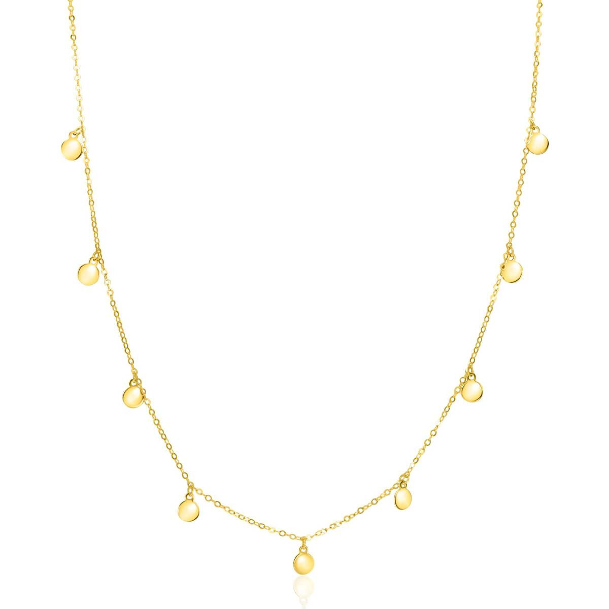 Zinzi ZGC488 gouden schakelketting met negen ronde hangers 6 mm breed - Lengte 40-45 cm