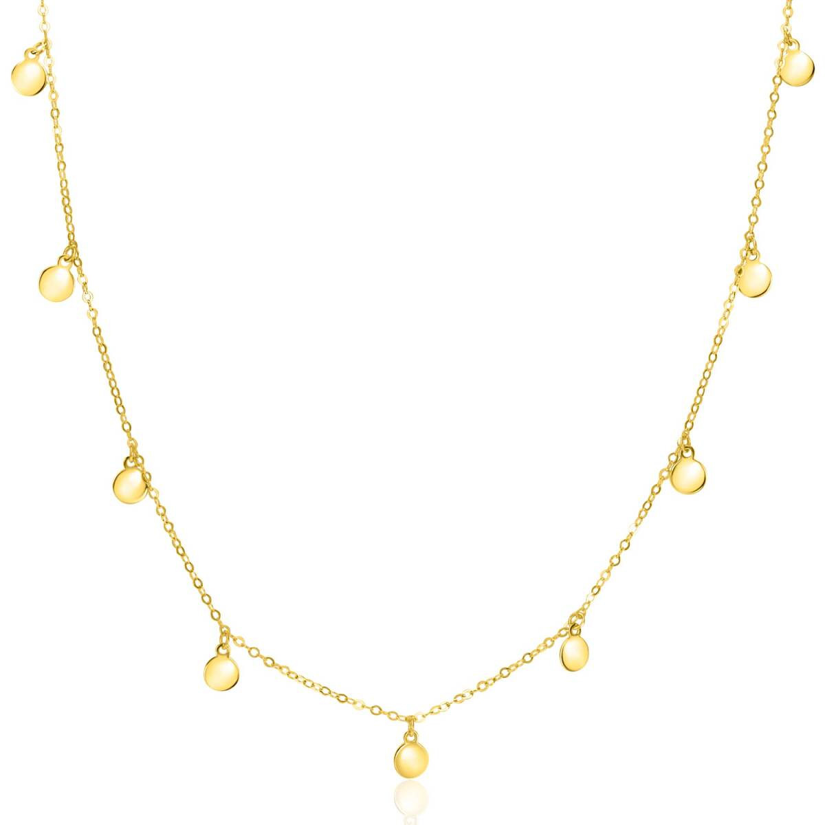 Zinzi ZGC488 gouden schakelketting met negen ronde hangers 6 mm breed - Lengte 40-45 cm