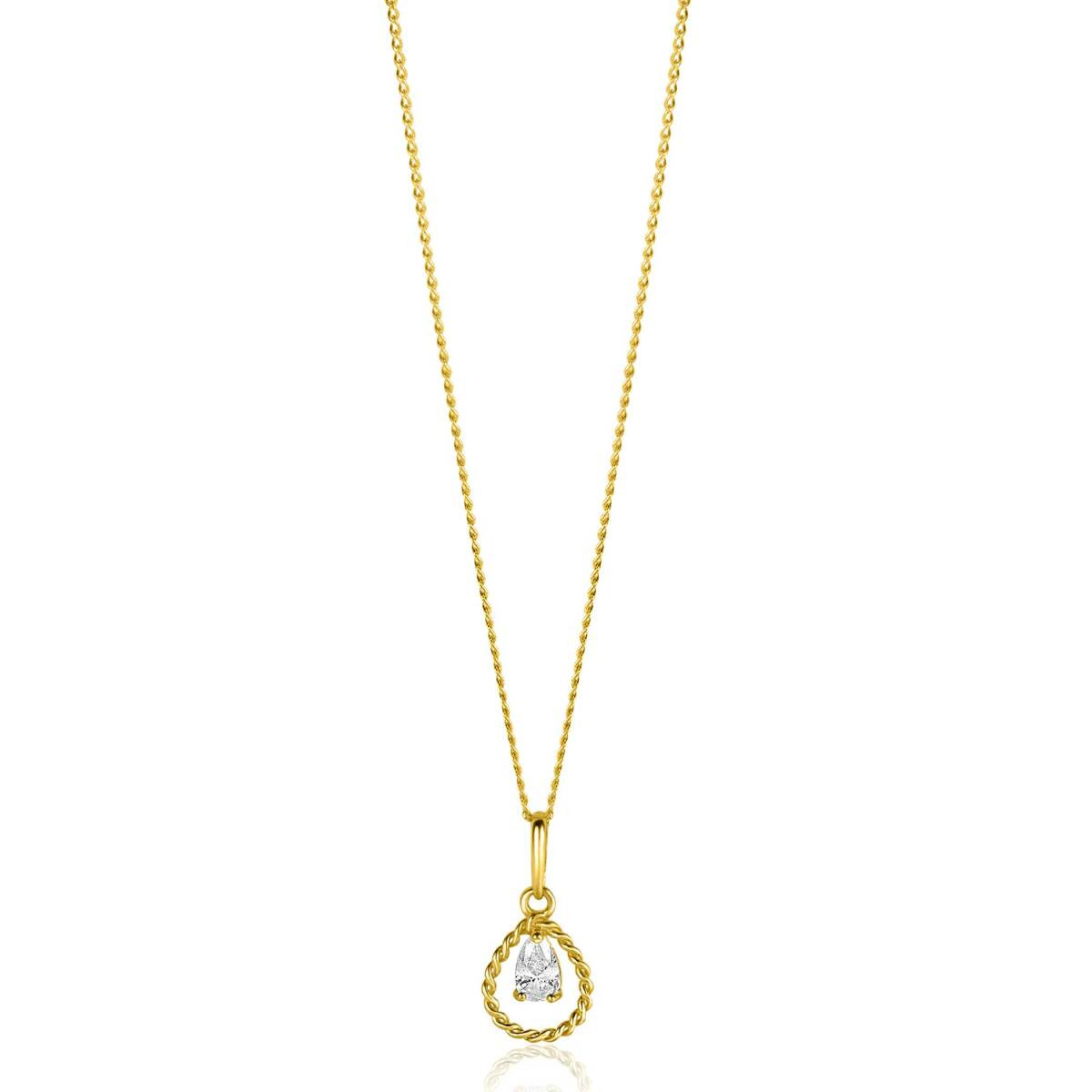 Zinzi ZGH478 14-karaat gouden hanger met peer geslepen transparante zirkonia 7.5 mm breed - Hoogte 16 mm