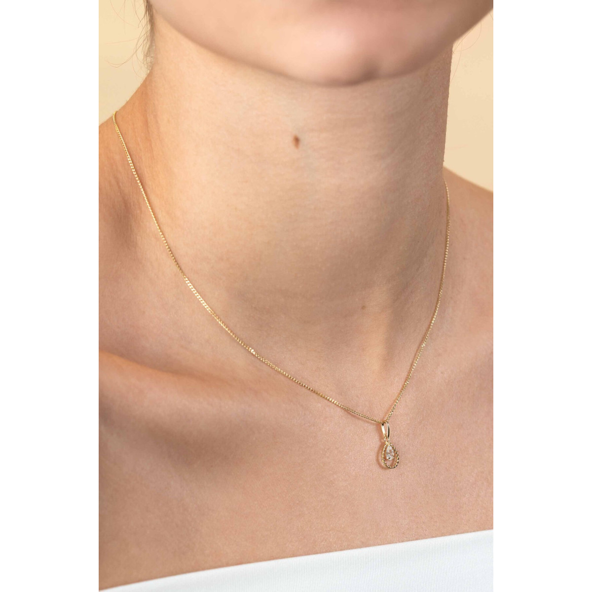 Zinzi ZGH478 14-karaat gouden hanger met peer geslepen transparante zirkonia 7.5 mm breed - Hoogte 16 mm