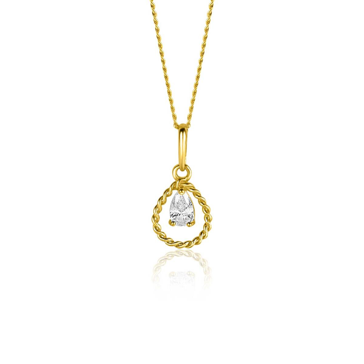 Zinzi ZGH478 14-karaat gouden hanger met peer geslepen transparante zirkonia 7.5 mm breed - Hoogte 16 mm