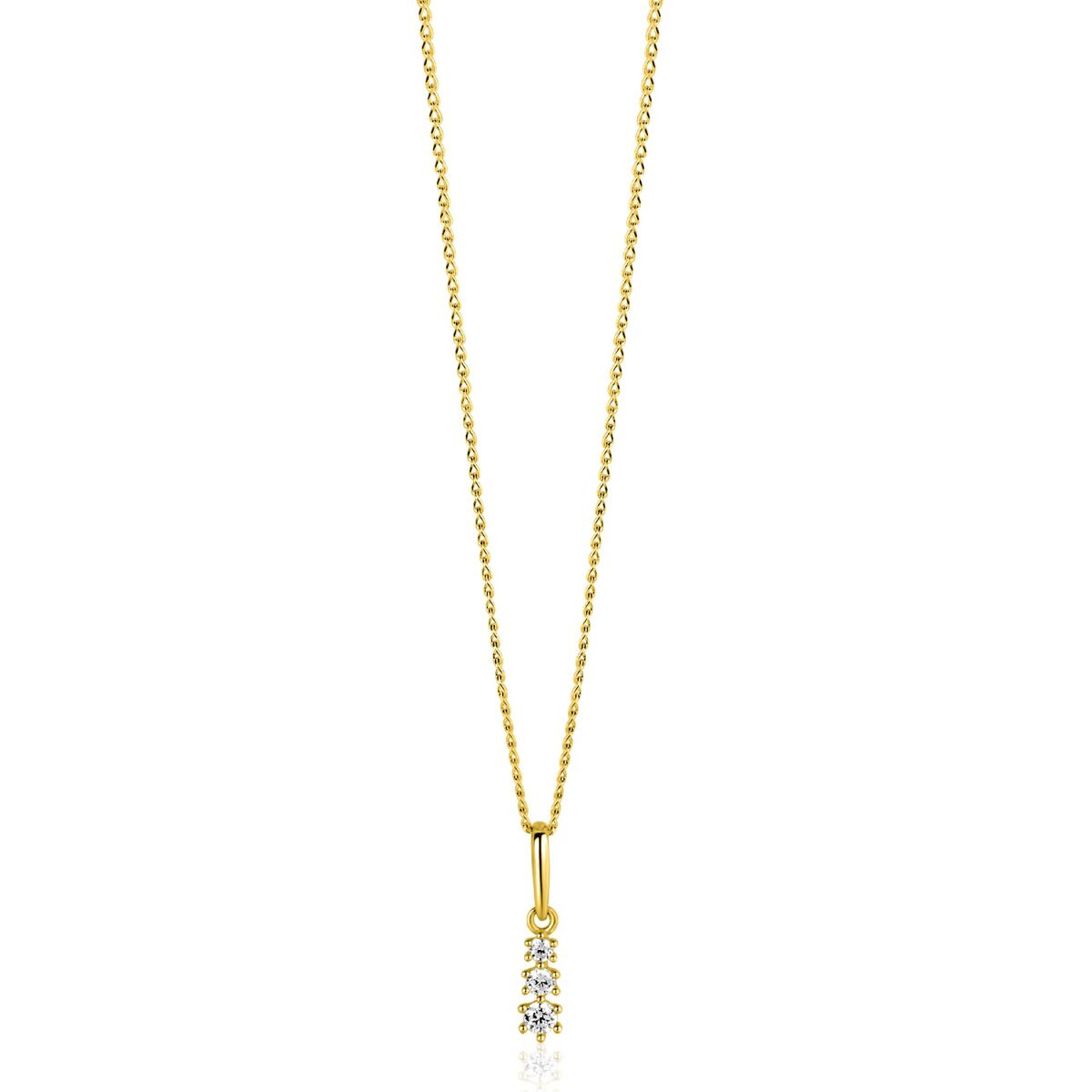 Zinzi ZGH543 14-karaat gouden hanger met 3 briljant geslepen zirkonia's 2.6 mm breed - Hoogte 13 mm