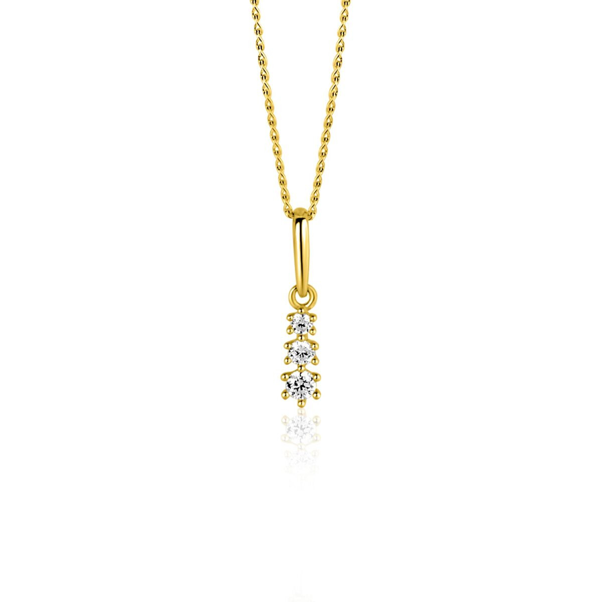 Zinzi ZGH543 14-karaat gouden hanger met 3 briljant geslepen zirkonia's 2.6 mm breed - Hoogte 13 mm