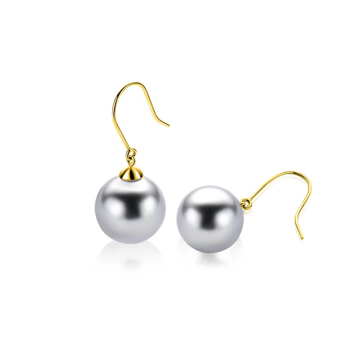 Zinzi ZGO25GR 14-karaat gouden oorhangers met zilverkleurige Swarovski crystal parel - Hoogte 30 mm