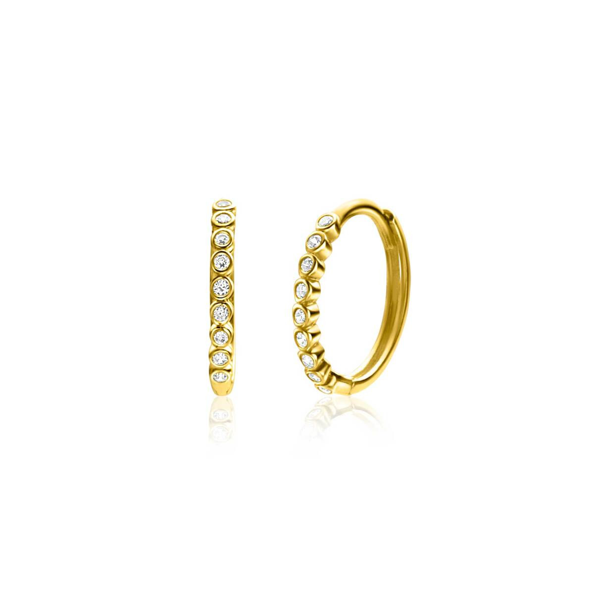 Zinzi ZGO409 14-karaat gouden oorringen met ronde zirkonia's 1.5 mm breed - Diameter 12 mm