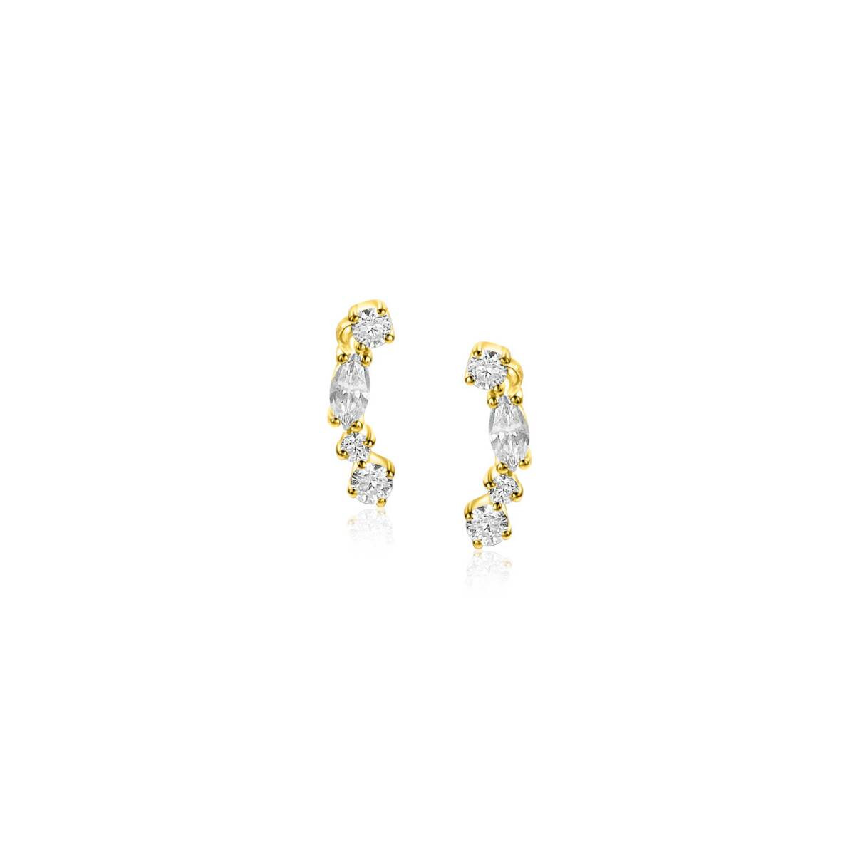 Zinzi ZGO464 14-karaat gouden oorstekers met ronde en ovale zirkonia's 2.5 mm breed - Hoogte 10 mm