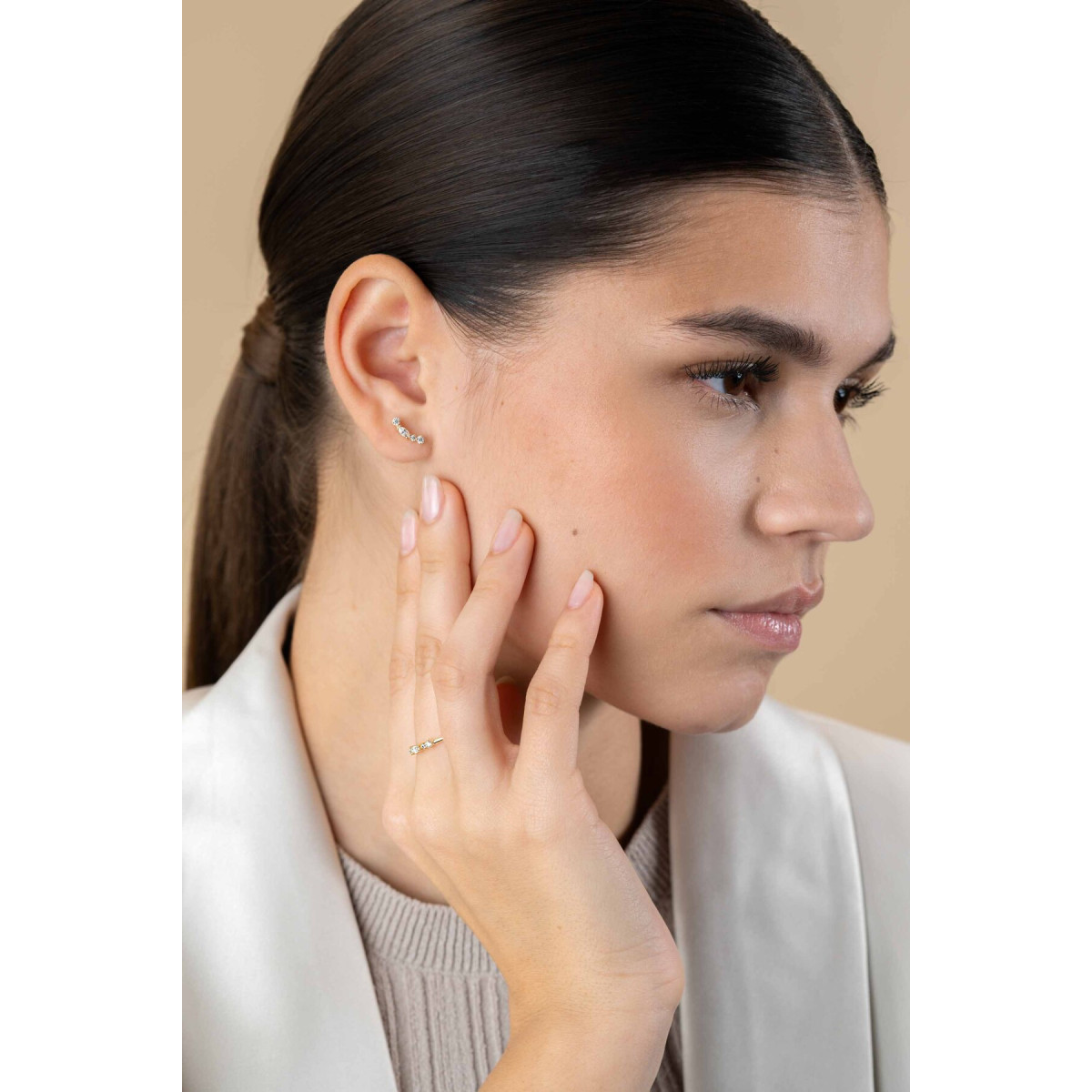 Zinzi ZGO464 14-karaat gouden oorstekers met ronde en ovale zirkonia's 2.5 mm breed - Hoogte 10 mm