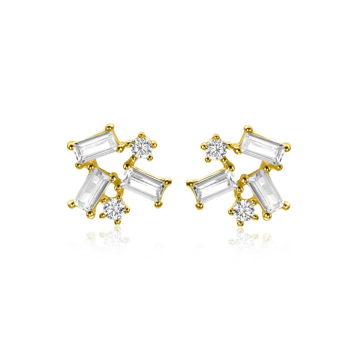 Zinzi ZGO511 14-karaat gouden oorstekers met rechthoekige zirkonia stenen - Hoogte 7.8 mm