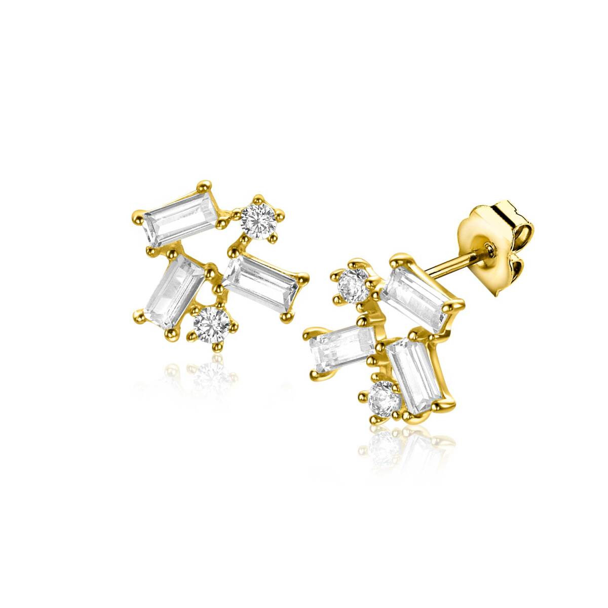 Zinzi ZGO511 14-karaat gouden oorstekers met rechthoekige zirkonia stenen - Hoogte 7.8 mm