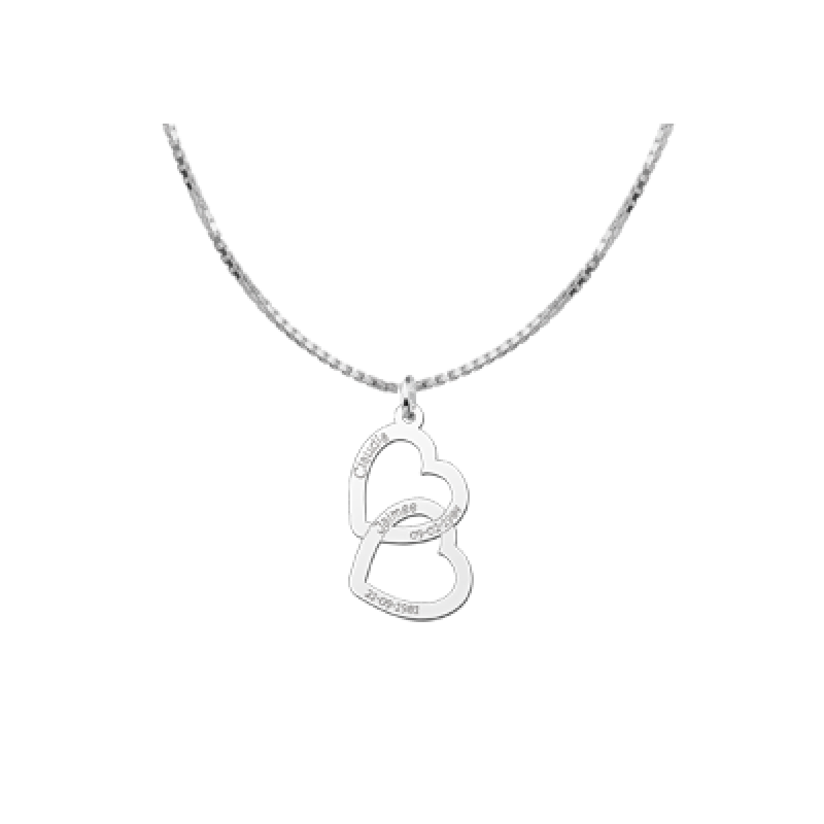 Names4ever gepersonaliseerde zilveren dubbele hart hanger 