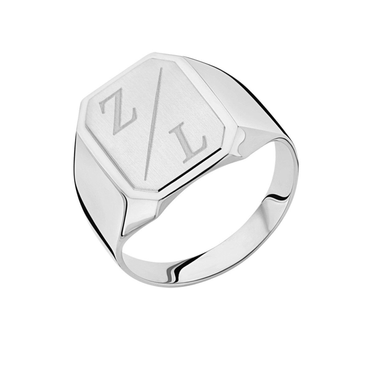 Names4ever zegelring rechthoek met initialen zilver