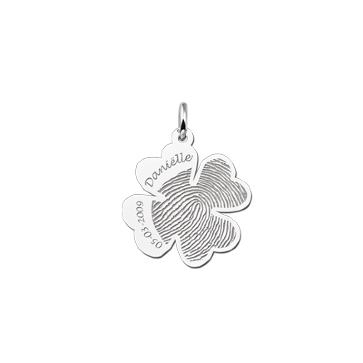 Vingerafdruk sieraad zilver klaver naam en datum - 21 x 22 mm - Names4ever