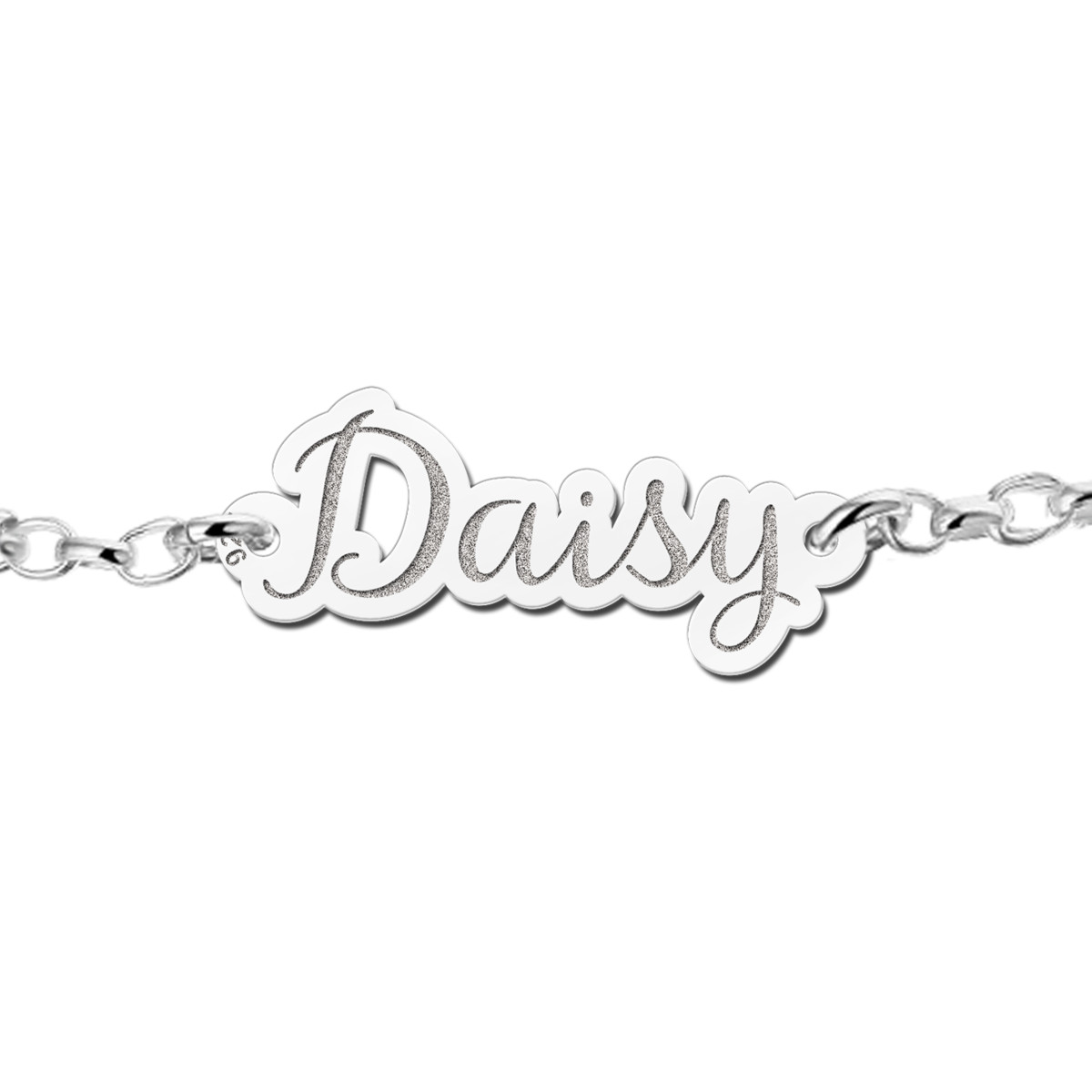Names4ever zilveren armband met uitgesneden naam voorbeeld Daisy - 17 cm t/m 20 cm (verstelbaar - alle maten)
