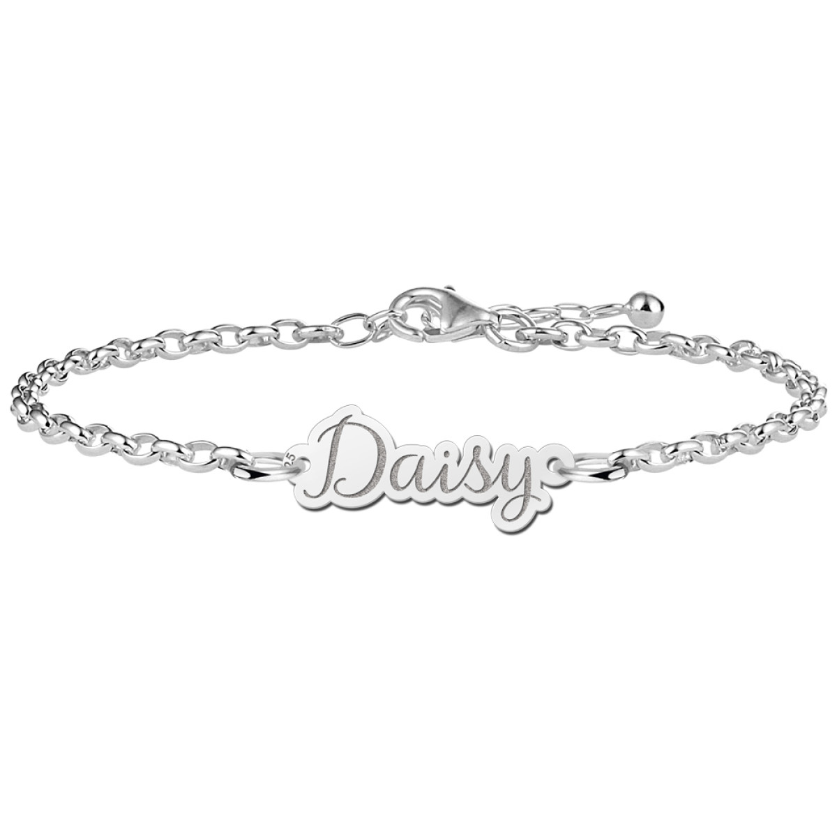 Names4ever zilveren armband met uitgesneden naam voorbeeld Daisy - 17 cm t/m 20 cm (verstelbaar - alle maten)