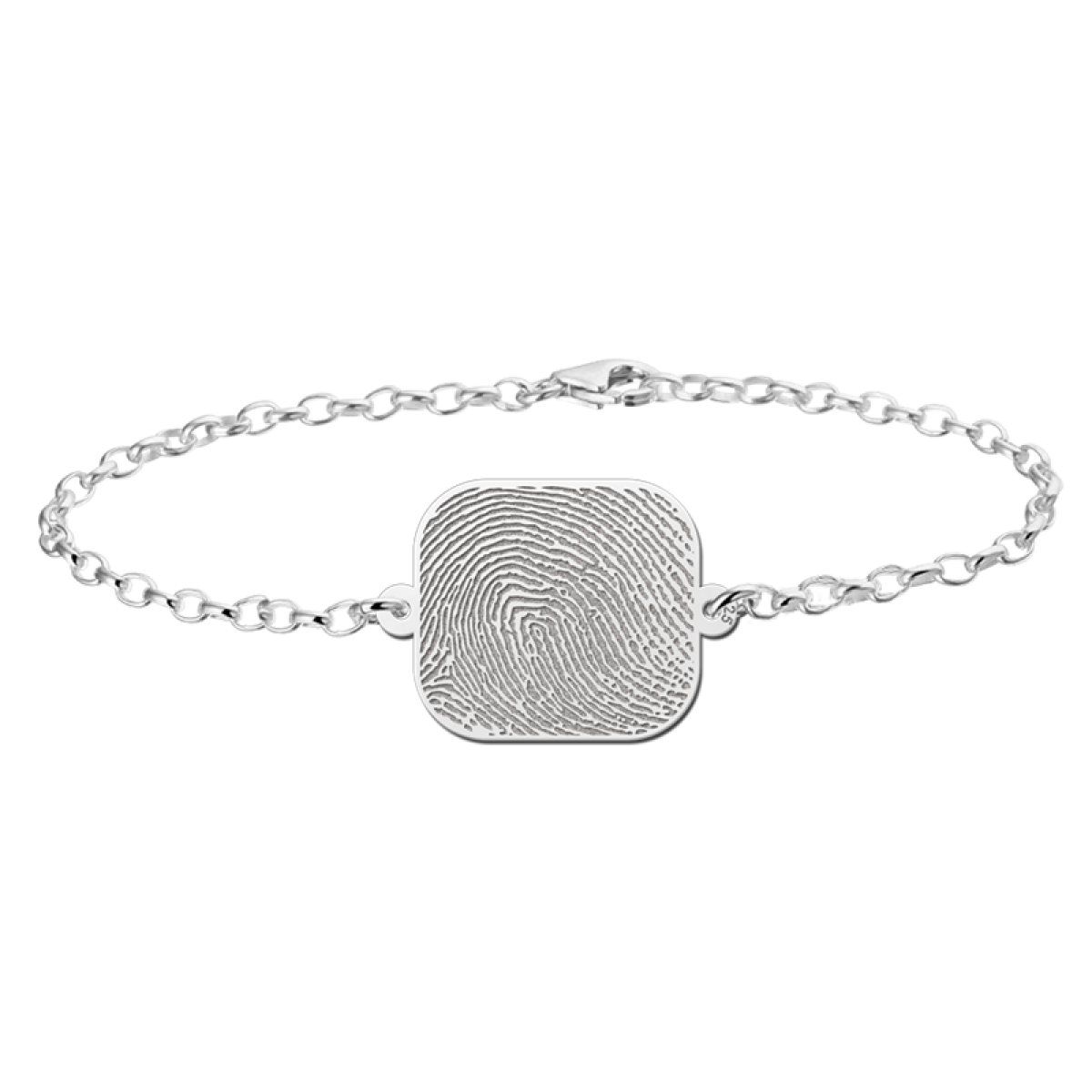 Zilveren armband centraal rechthoek met vingerafdruk