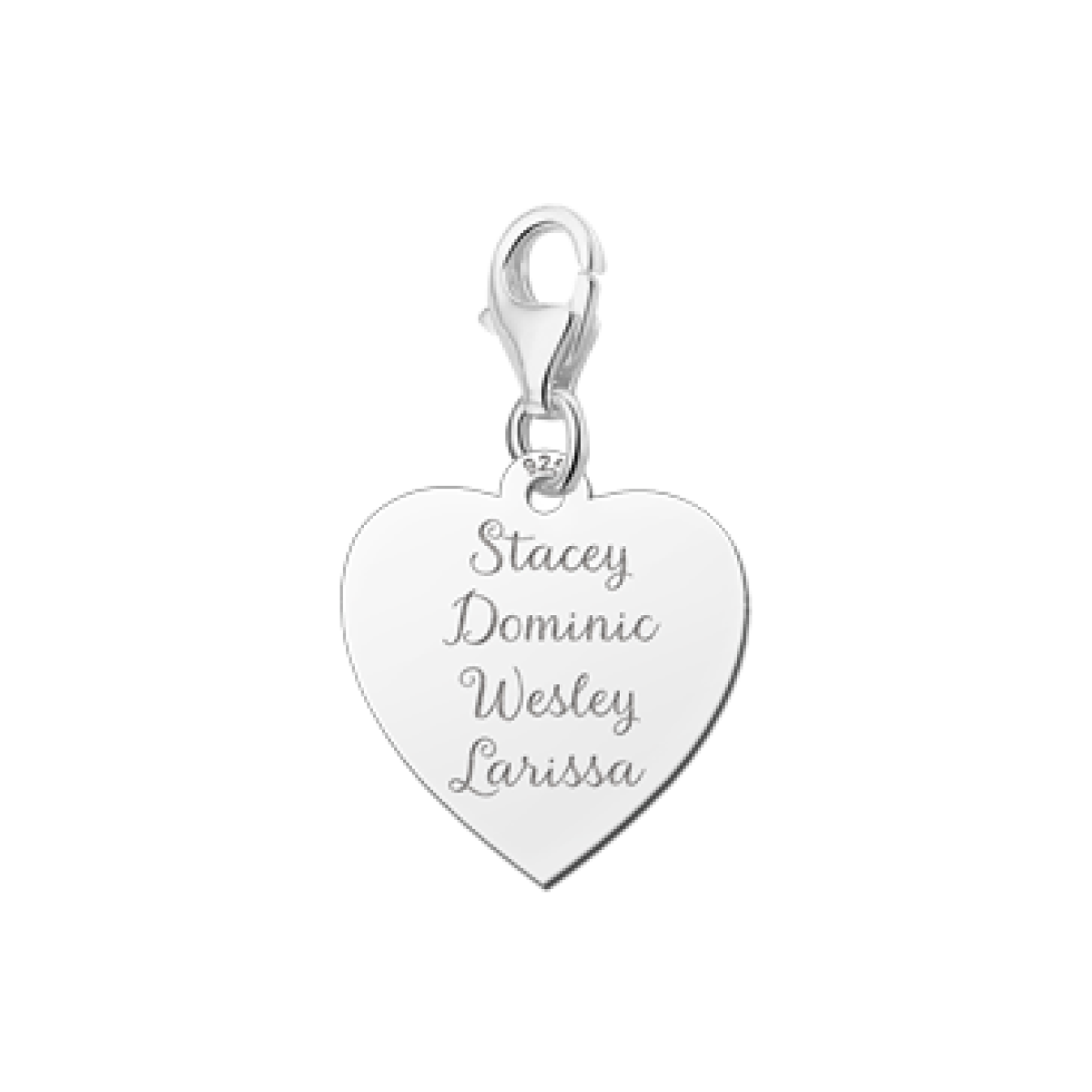 Zilveren bedel hart met vier namen Names4ever