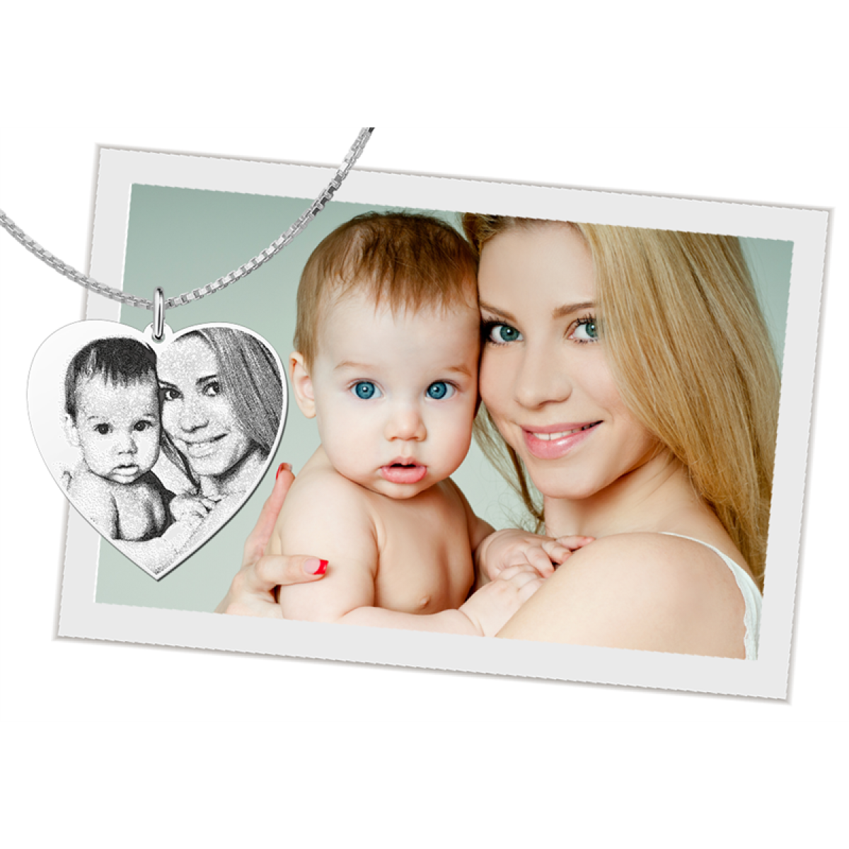 Zilveren foto ketting hart - 30 x 30 mm - Names4ever