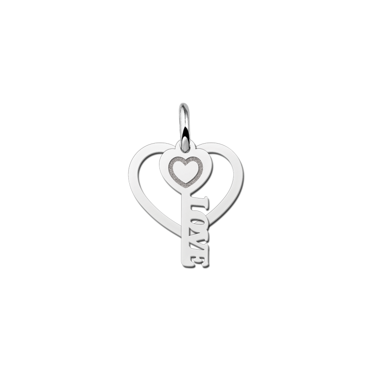 Zilveren hart hanger met liefdes sleutel