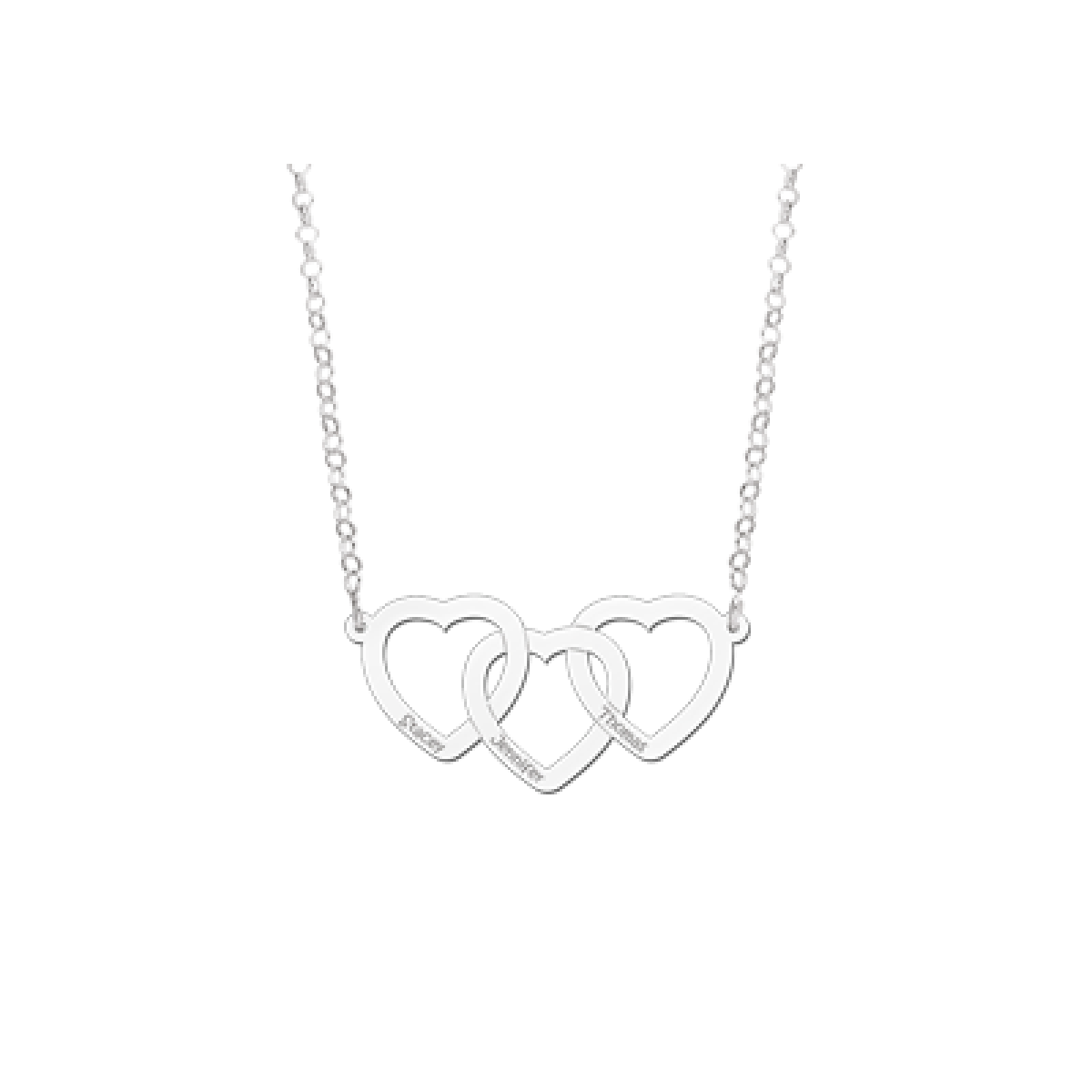 Zilveren ketting met 3 hartjes graveerbaar Names4ever