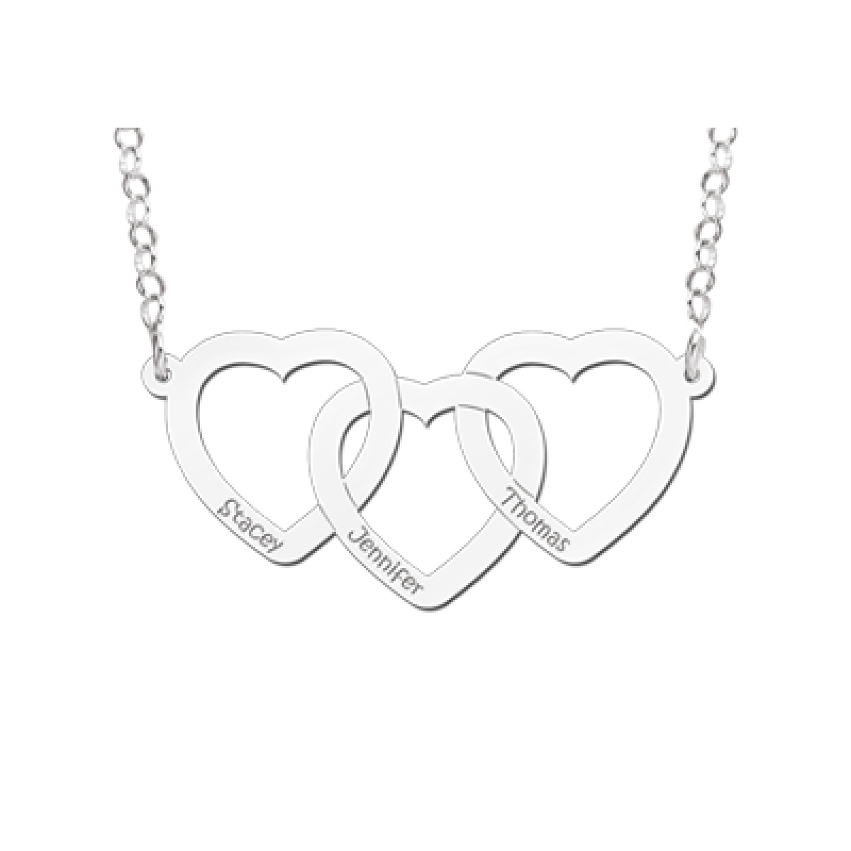 Zilveren ketting met 3 hartjes graveerbaar Names4ever